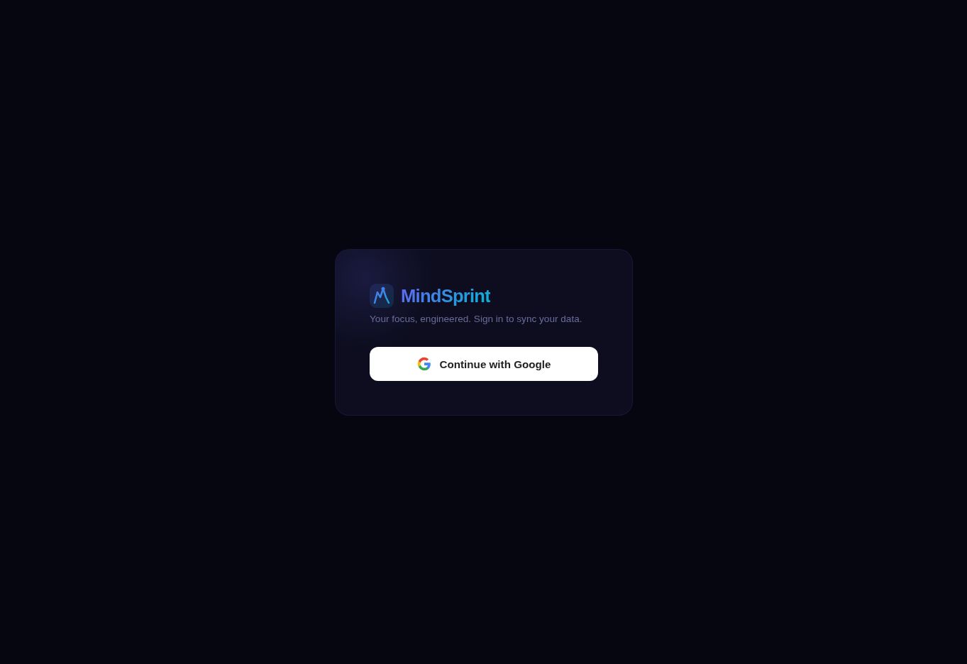 MindSprint dark sign-in interface for its study and focus platform